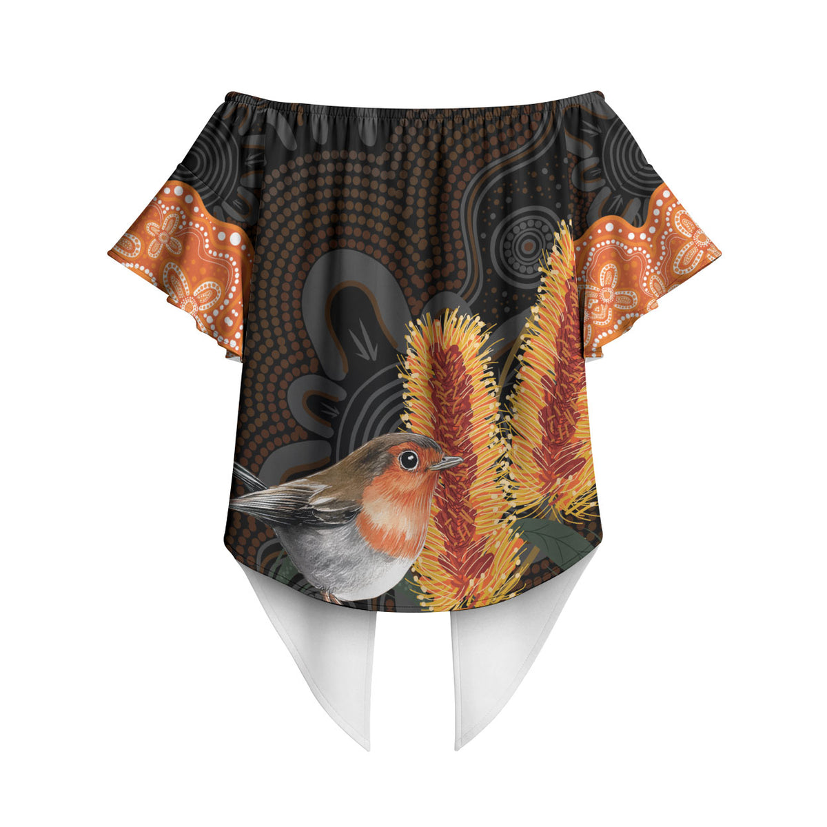 Australia Leukemia Awareness Month Off Shoulder Wrap Waist Top Flame Robin Bottlebrush Aboriginal Art