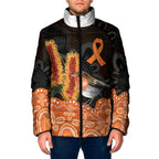 Australia Leukemia Awareness Month Padded Jacket Flame Robin Bottlebrush Aboriginal Art
