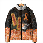 Australia Leukemia Awareness Month Padded Jacket Flame Robin Bottlebrush Aboriginal Art