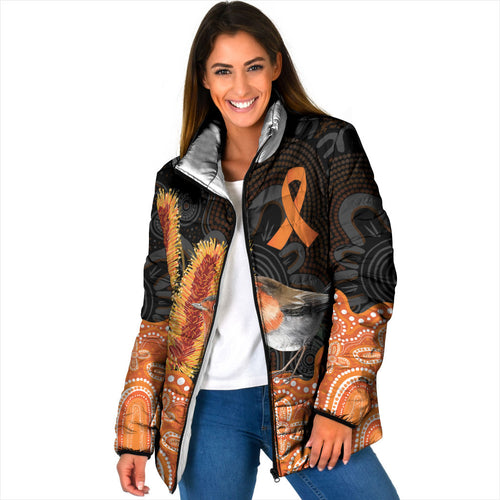 Australia Leukemia Awareness Month Padded Jacket Flame Robin Bottlebrush Aboriginal Art