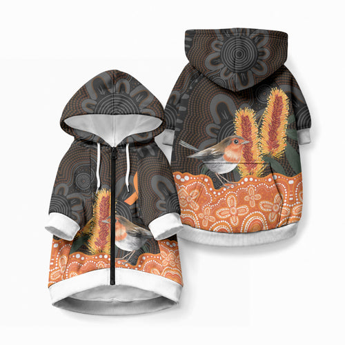Australia Leukemia Awareness Month Pet Hoodie Flame Robin Bottlebrush Aboriginal Art