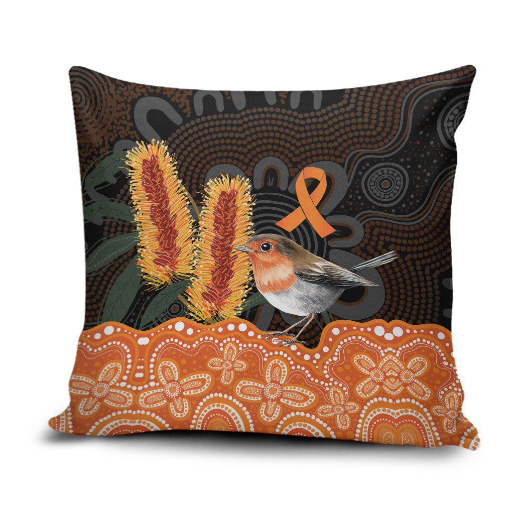 Australia Leukemia Awareness Month Pillow Cover Flame Robin Bottlebrush Aboriginal Art