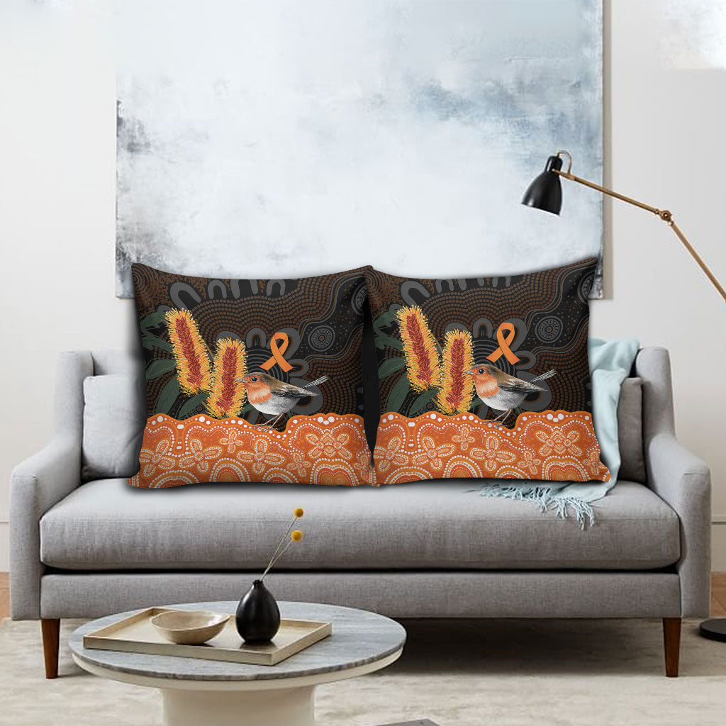 Australia Leukemia Awareness Month Pillow Cover Flame Robin Bottlebrush Aboriginal Art