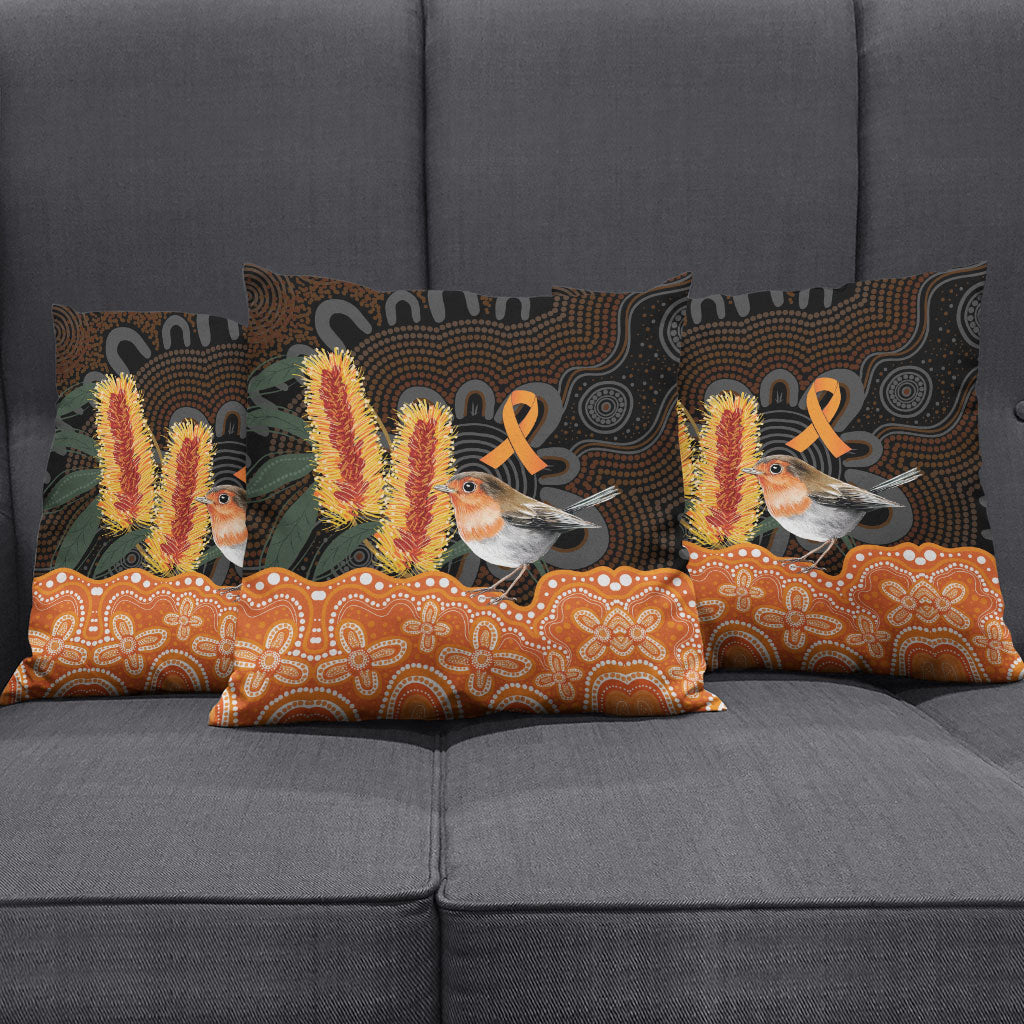 Australia Leukemia Awareness Month Pillow Cover Flame Robin Bottlebrush Aboriginal Art