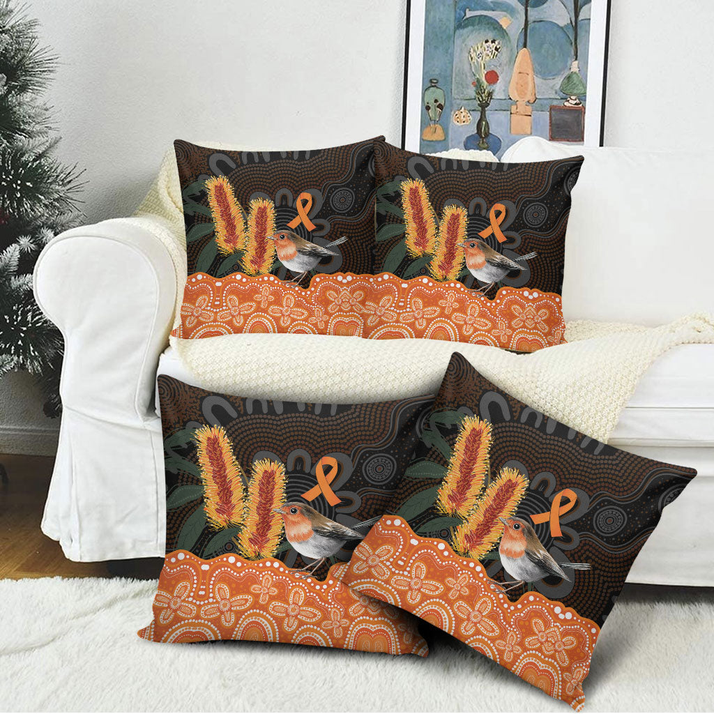 Australia Leukemia Awareness Month Pillow Cover Flame Robin Bottlebrush Aboriginal Art