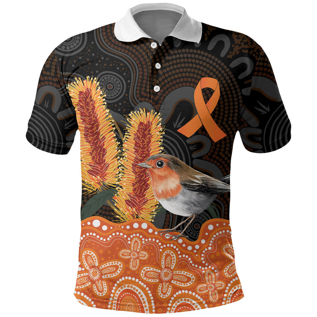 Australia Leukemia Awareness Month Polo Shirt Flame Robin Bottlebrush Aboriginal Art