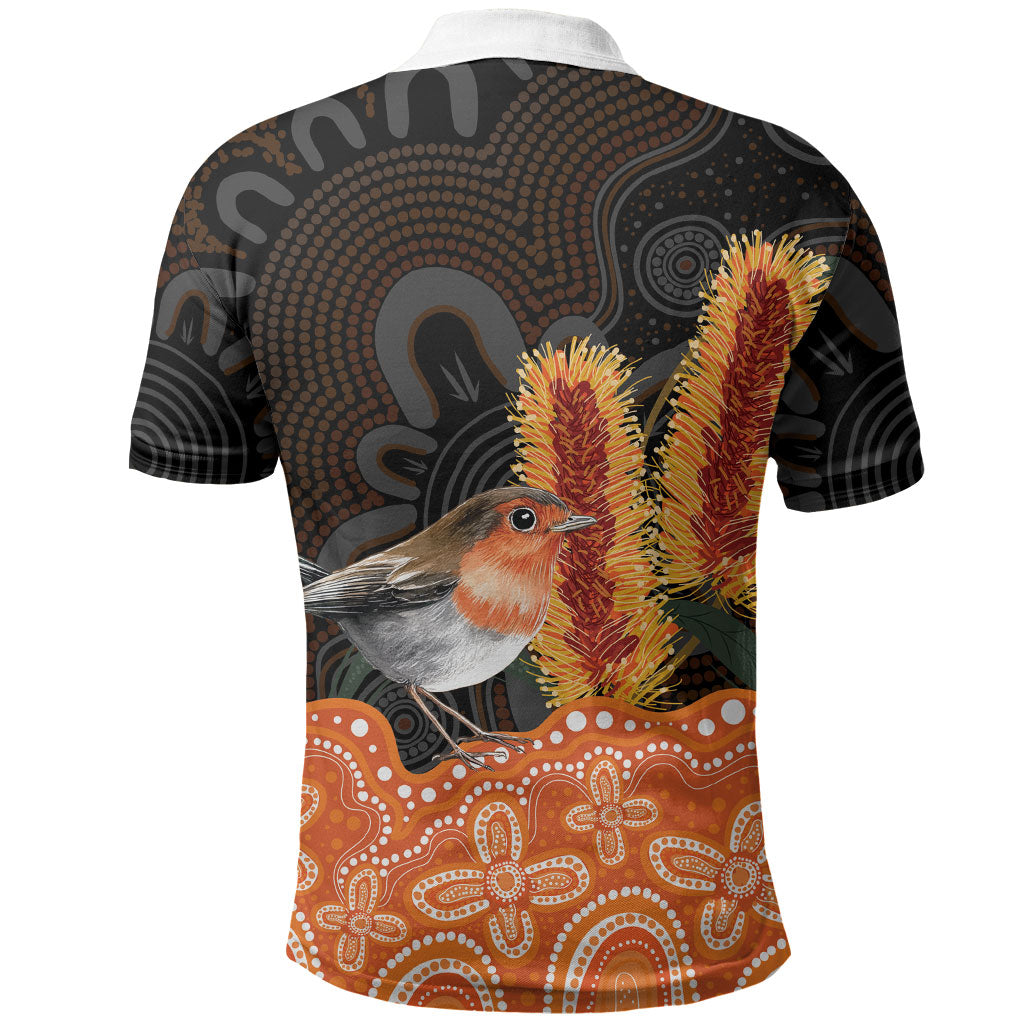 Australia Leukemia Awareness Month Polo Shirt Flame Robin Bottlebrush Aboriginal Art