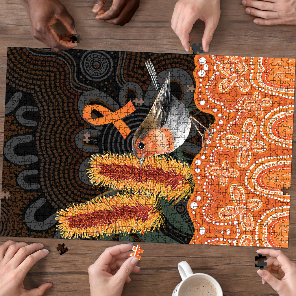 Australia Leukemia Awareness Month Puzzle Flame Robin Bottlebrush Aboriginal Art