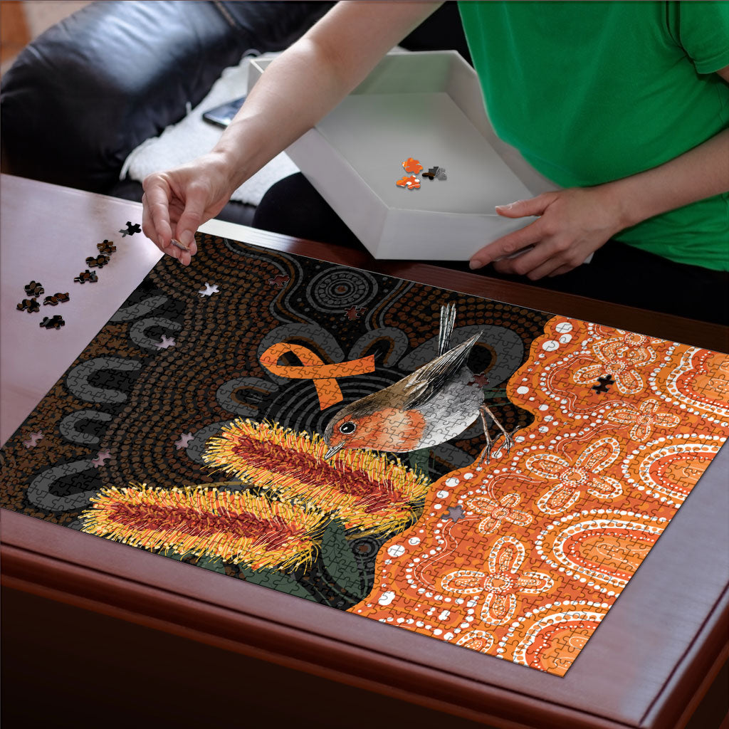 Australia Leukemia Awareness Month Puzzle Flame Robin Bottlebrush Aboriginal Art