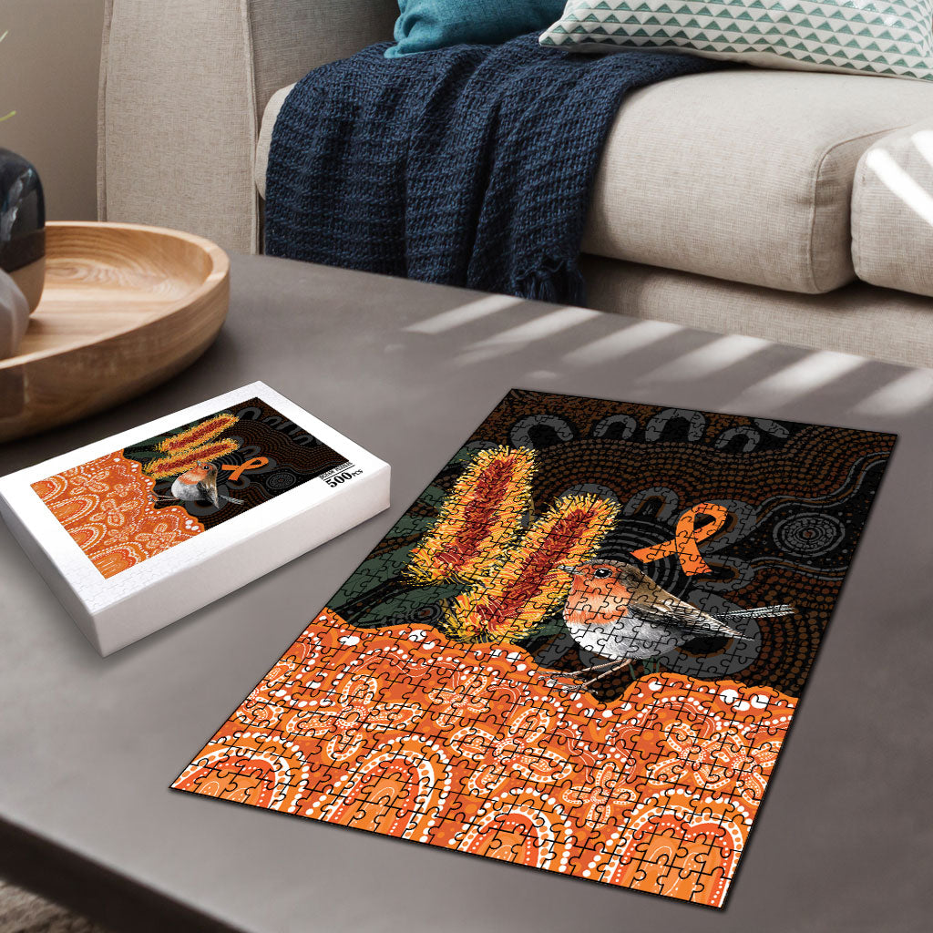 Australia Leukemia Awareness Month Puzzle Flame Robin Bottlebrush Aboriginal Art