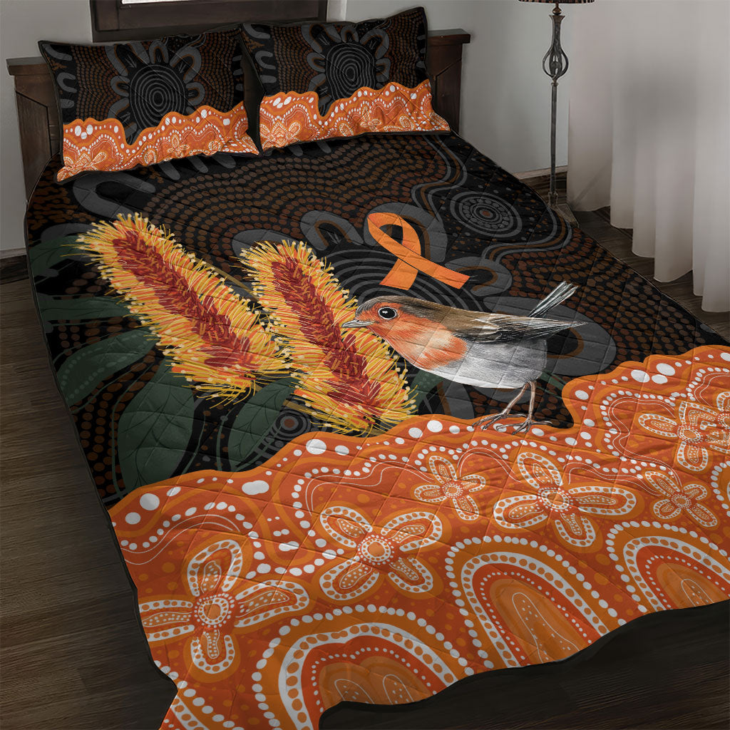 Australia Leukemia Awareness Month Quilt Bed Set Flame Robin Bottlebrush Aboriginal Art