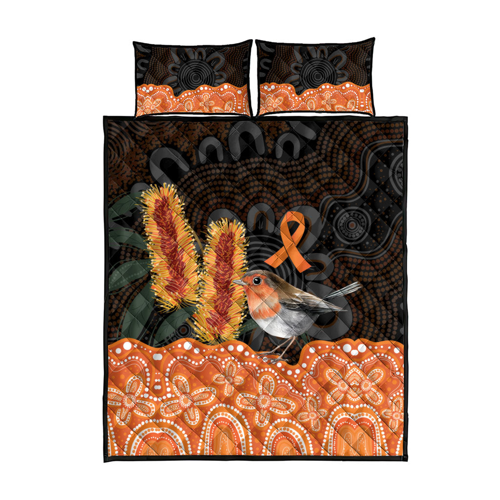 Australia Leukemia Awareness Month Quilt Bed Set Flame Robin Bottlebrush Aboriginal Art