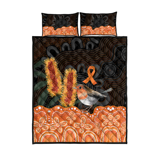 Australia Leukemia Awareness Month Quilt Bed Set Flame Robin Bottlebrush Aboriginal Art