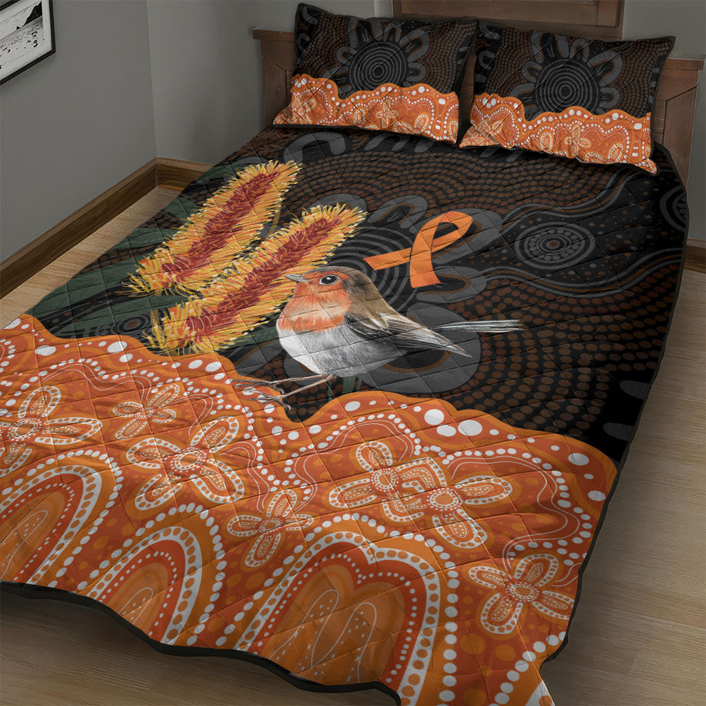 Australia Leukemia Awareness Month Quilt Bed Set Flame Robin Bottlebrush Aboriginal Art