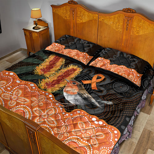 Australia Leukemia Awareness Month Quilt Bed Set Flame Robin Bottlebrush Aboriginal Art