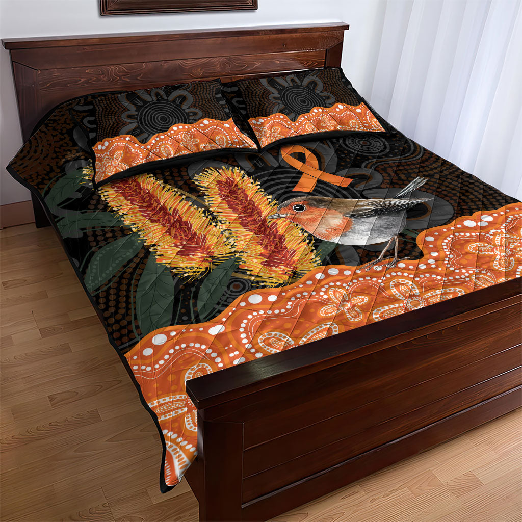 Australia Leukemia Awareness Month Quilt Bed Set Flame Robin Bottlebrush Aboriginal Art