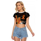Australia Leukemia Awareness Month Raglan Cropped T Shirt Flame Robin Bottlebrush Aboriginal Art