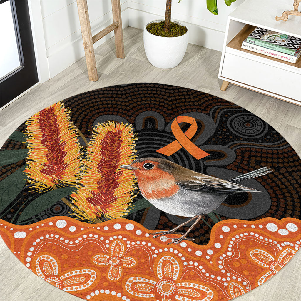 Australia Leukemia Awareness Month Round Carpet Flame Robin Bottlebrush Aboriginal Art