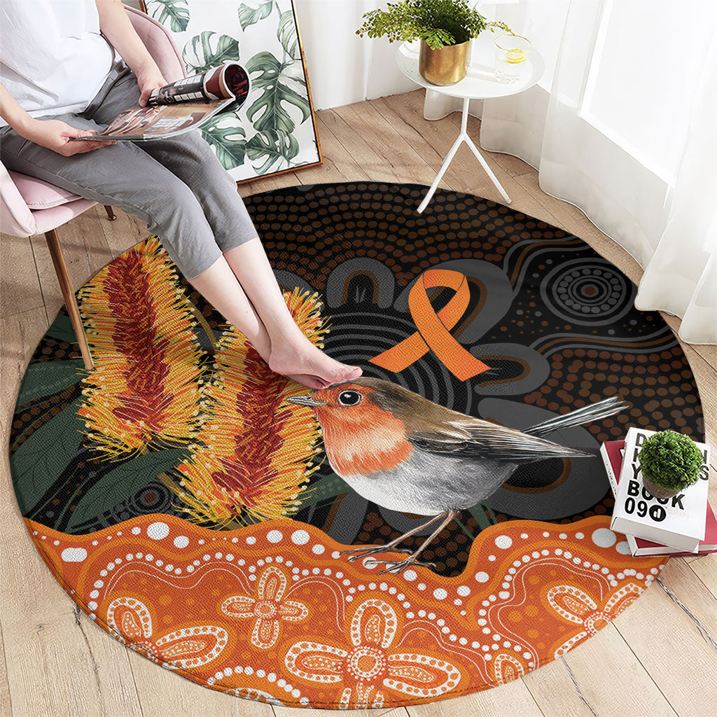 Australia Leukemia Awareness Month Round Carpet Flame Robin Bottlebrush Aboriginal Art