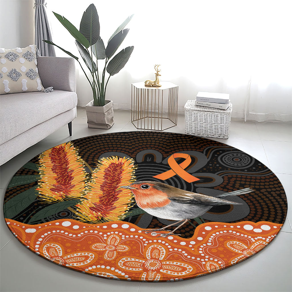 Australia Leukemia Awareness Month Round Carpet Flame Robin Bottlebrush Aboriginal Art