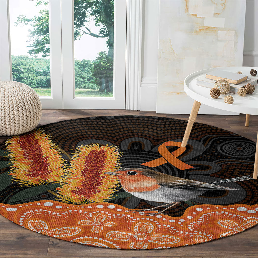 Australia Leukemia Awareness Month Round Carpet Flame Robin Bottlebrush Aboriginal Art