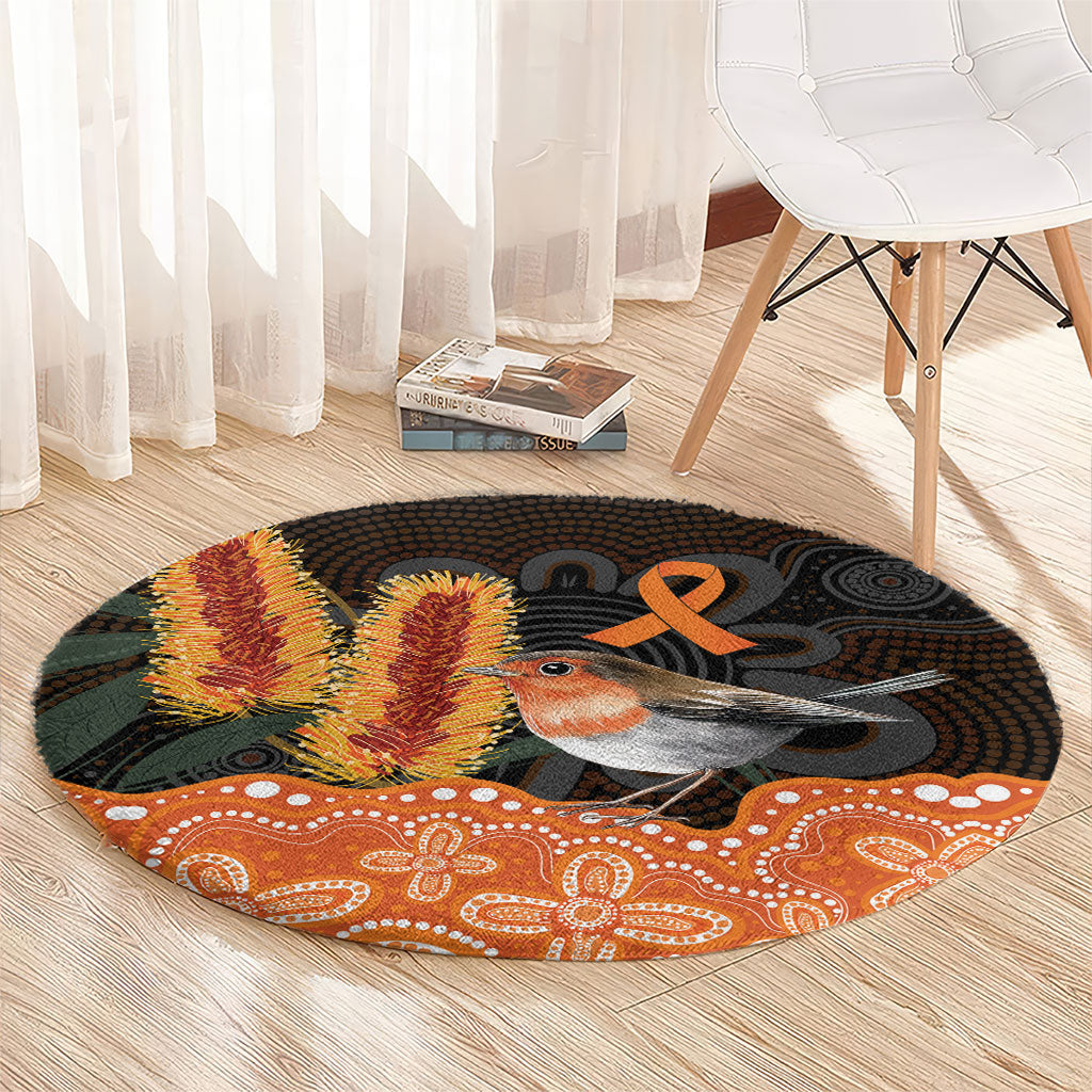 Australia Leukemia Awareness Month Round Carpet Flame Robin Bottlebrush Aboriginal Art