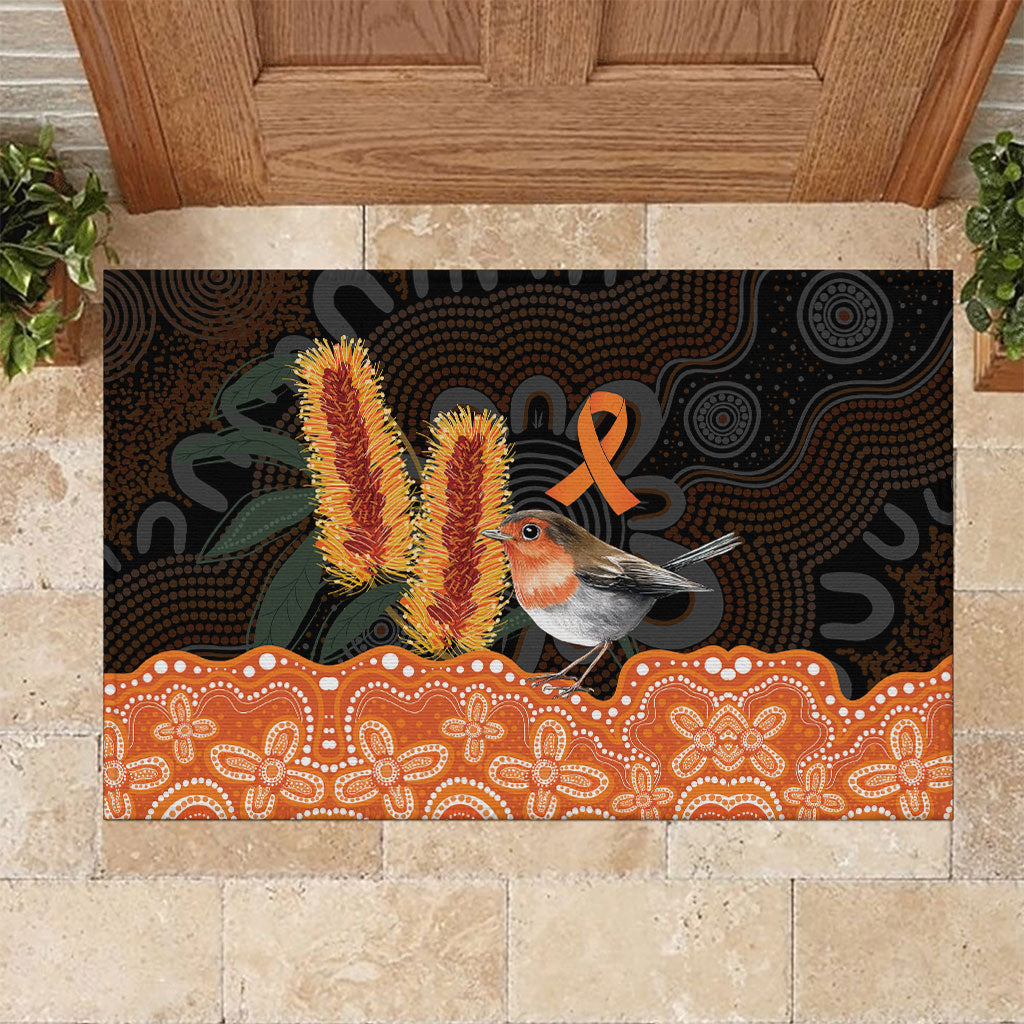 Australia Leukemia Awareness Month Rubber Doormat Flame Robin Bottlebrush Aboriginal Art