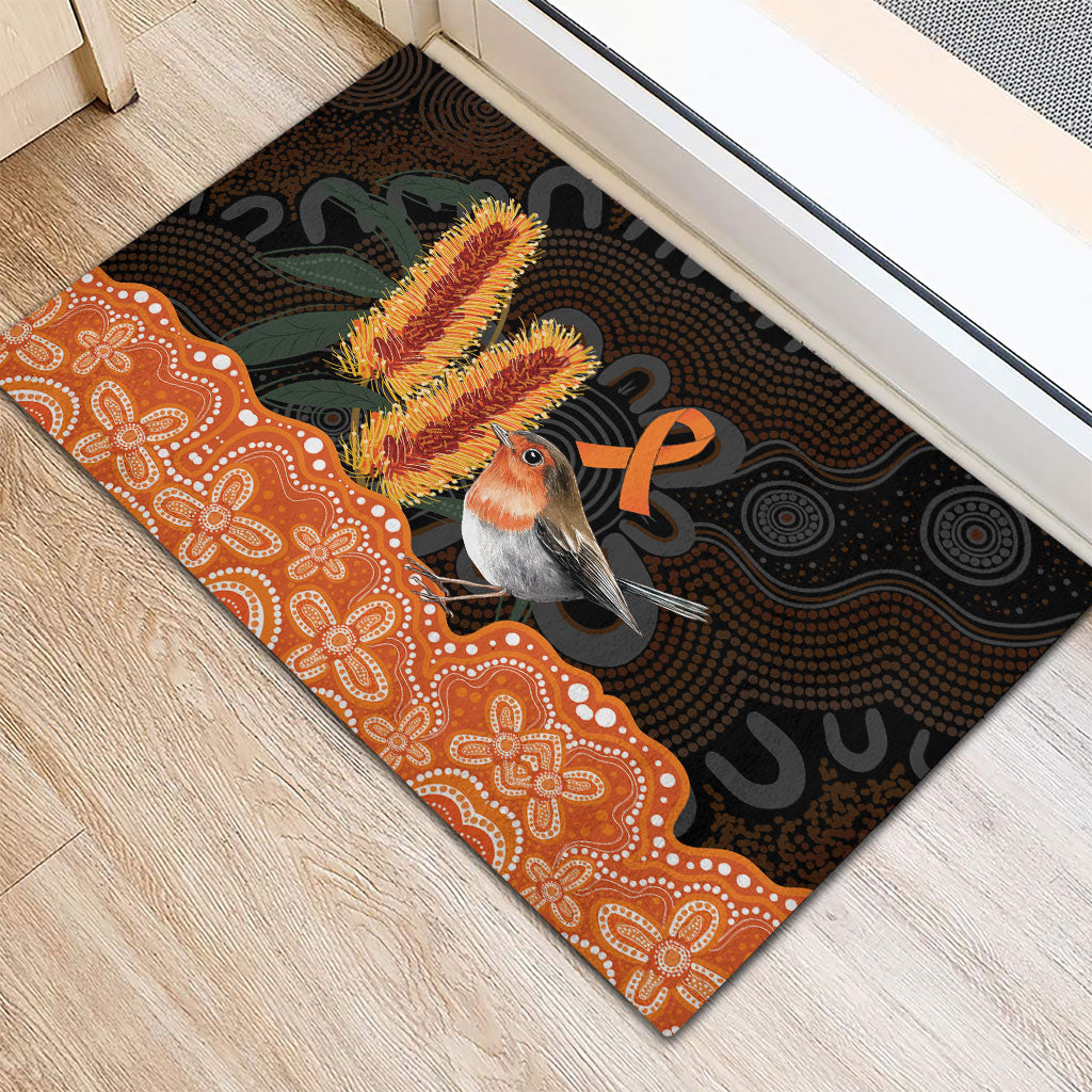 Australia Leukemia Awareness Month Rubber Doormat Flame Robin Bottlebrush Aboriginal Art