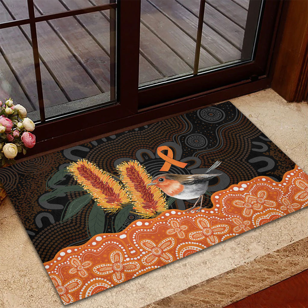 Australia Leukemia Awareness Month Rubber Doormat Flame Robin Bottlebrush Aboriginal Art