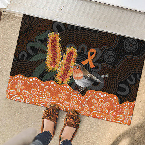 Australia Leukemia Awareness Month Rubber Doormat Flame Robin Bottlebrush Aboriginal Art