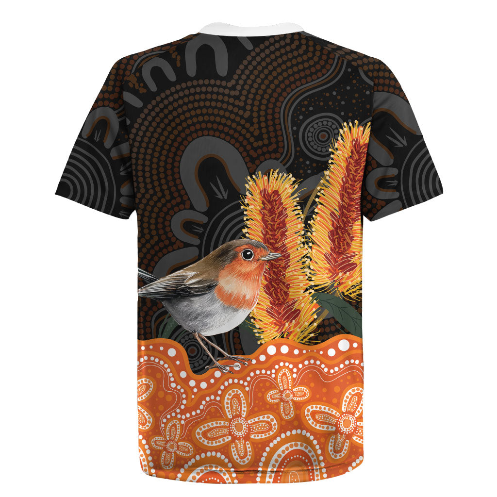 Australia Leukemia Awareness Month Rugby Jersey Flame Robin Bottlebrush Aboriginal Art