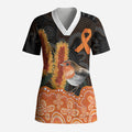 Australia Leukemia Awareness Month Scrub Top Flame Robin Bottlebrush Aboriginal Art