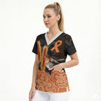 Australia Leukemia Awareness Month Scrub Top Flame Robin Bottlebrush Aboriginal Art