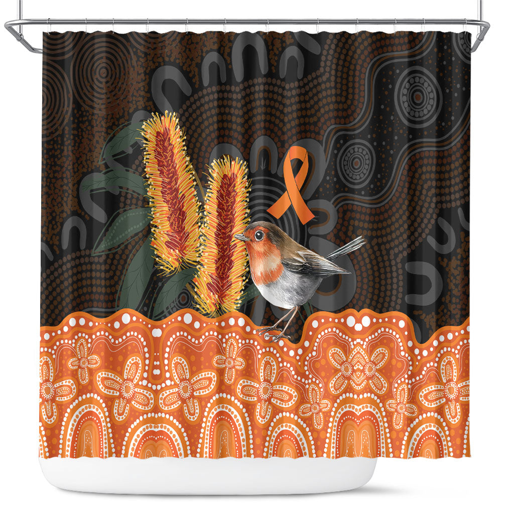 Australia Leukemia Awareness Month Shower Curtain Flame Robin Bottlebrush Aboriginal Art