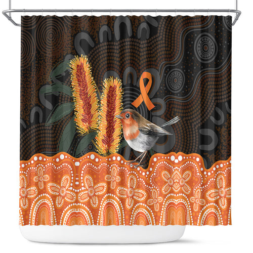 Australia Leukemia Awareness Month Shower Curtain Flame Robin Bottlebrush Aboriginal Art