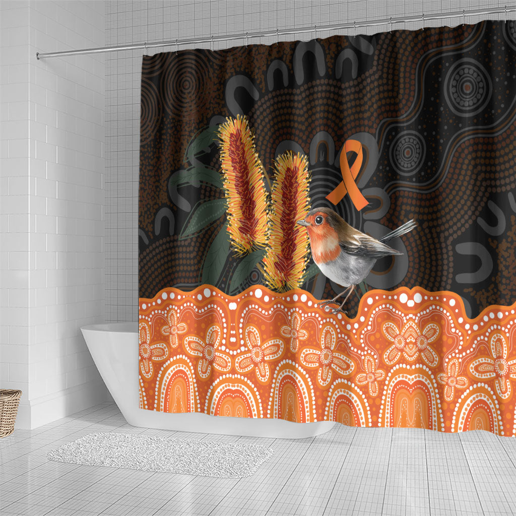 Australia Leukemia Awareness Month Shower Curtain Flame Robin Bottlebrush Aboriginal Art