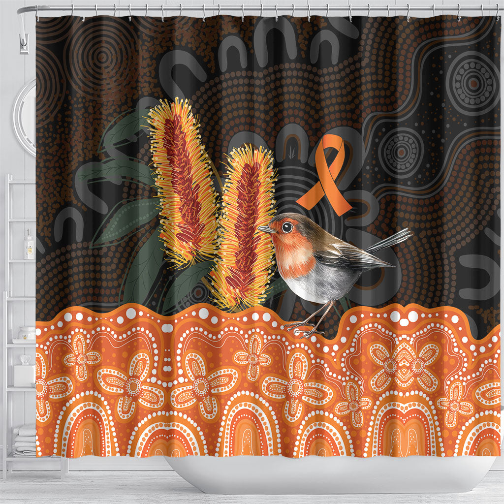 Australia Leukemia Awareness Month Shower Curtain Flame Robin Bottlebrush Aboriginal Art