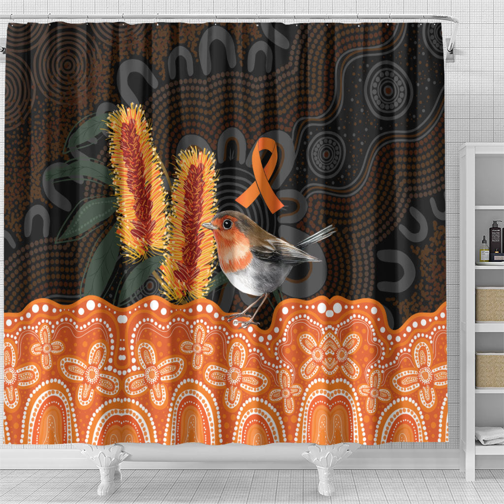 Australia Leukemia Awareness Month Shower Curtain Flame Robin Bottlebrush Aboriginal Art