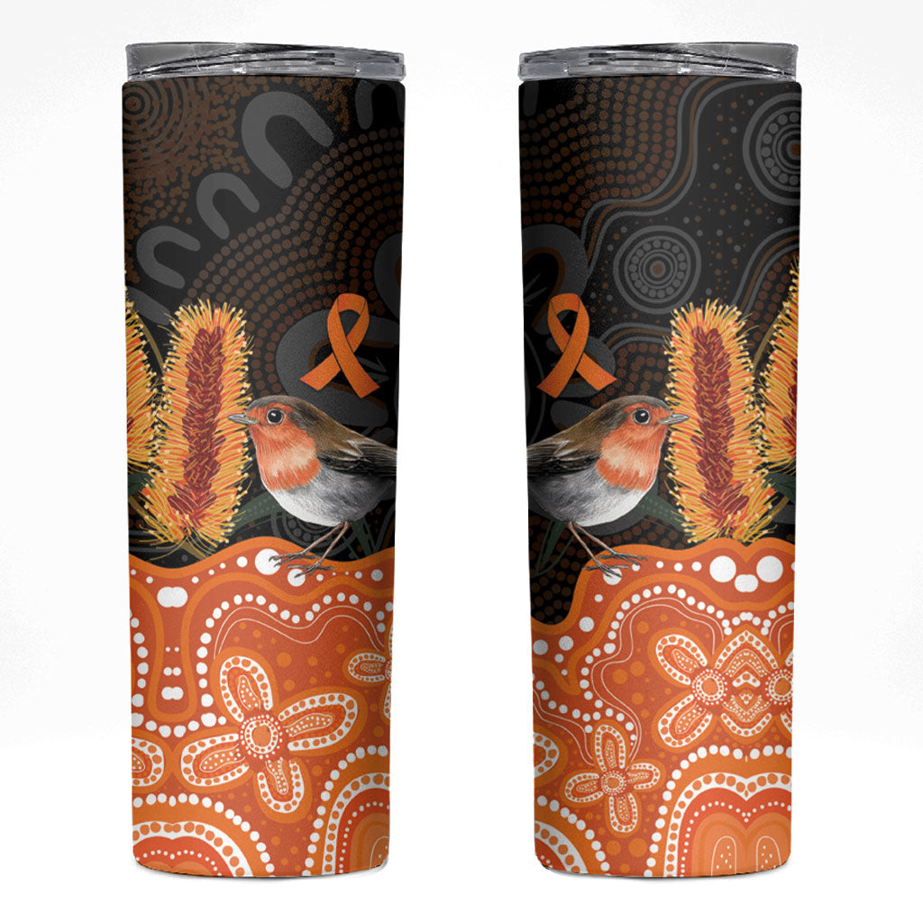 Australia Leukemia Awareness Month Skinny Tumbler Flame Robin Bottlebrush Aboriginal Art