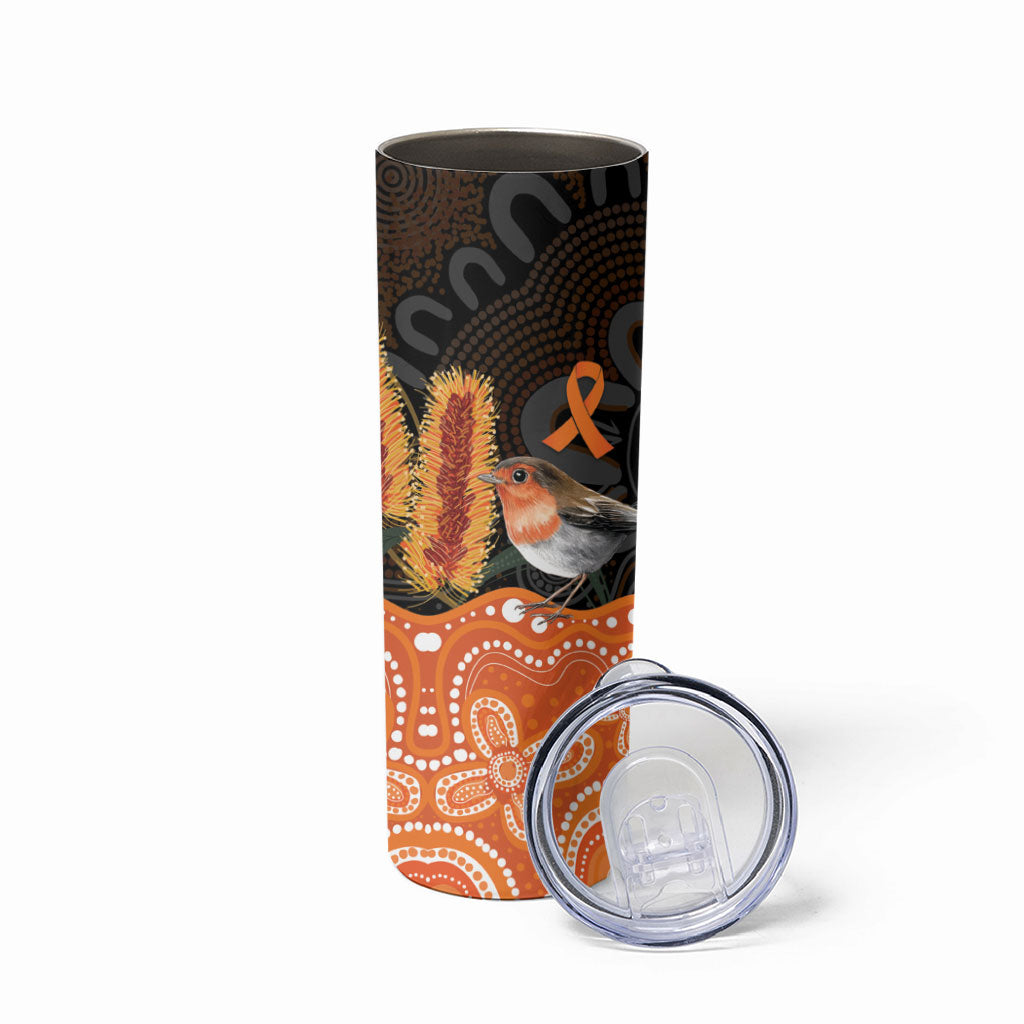 Australia Leukemia Awareness Month Skinny Tumbler Flame Robin Bottlebrush Aboriginal Art