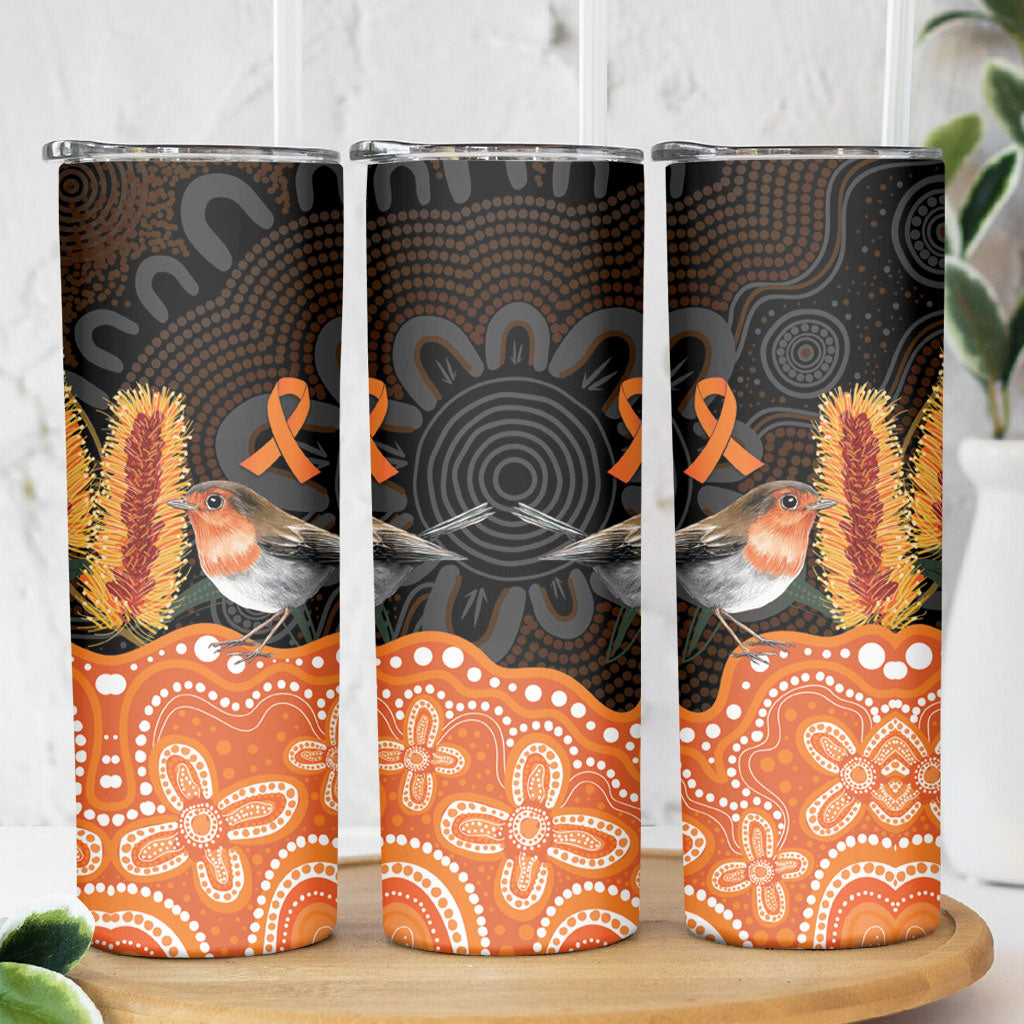 Australia Leukemia Awareness Month Skinny Tumbler Flame Robin Bottlebrush Aboriginal Art