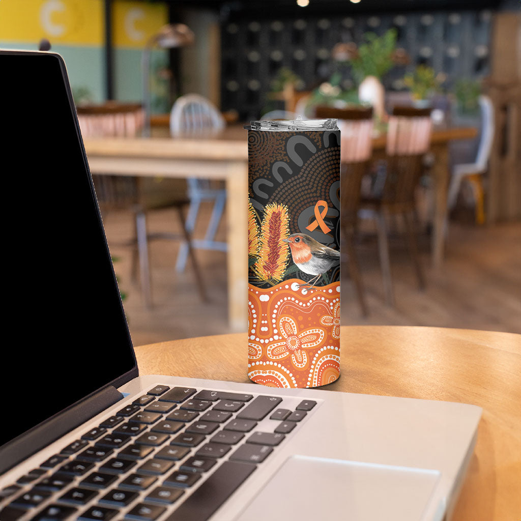 Australia Leukemia Awareness Month Skinny Tumbler Flame Robin Bottlebrush Aboriginal Art