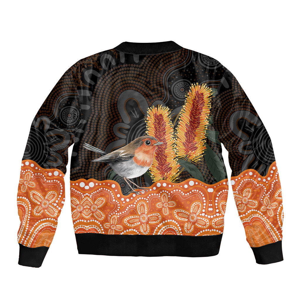 Australia Leukemia Awareness Month Sleeve Zip Bomber Jacket Flame Robin Bottlebrush Aboriginal Art