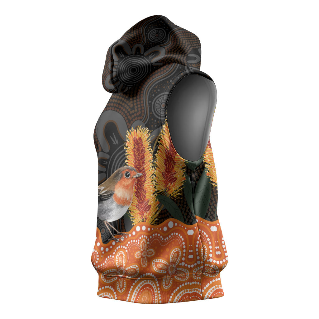 Australia Leukemia Awareness Month Sleeveless Hoodie Flame Robin Bottlebrush Aboriginal Art