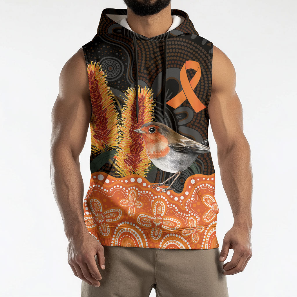 Australia Leukemia Awareness Month Sleeveless Hoodie Flame Robin Bottlebrush Aboriginal Art