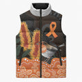 Australia Leukemia Awareness Month Sleeveless Puffer Jacket Flame Robin Bottlebrush Aboriginal Art