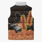 Australia Leukemia Awareness Month Sleeveless Puffer Jacket Flame Robin Bottlebrush Aboriginal Art