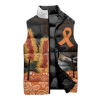 Australia Leukemia Awareness Month Sleeveless Puffer Jacket Flame Robin Bottlebrush Aboriginal Art