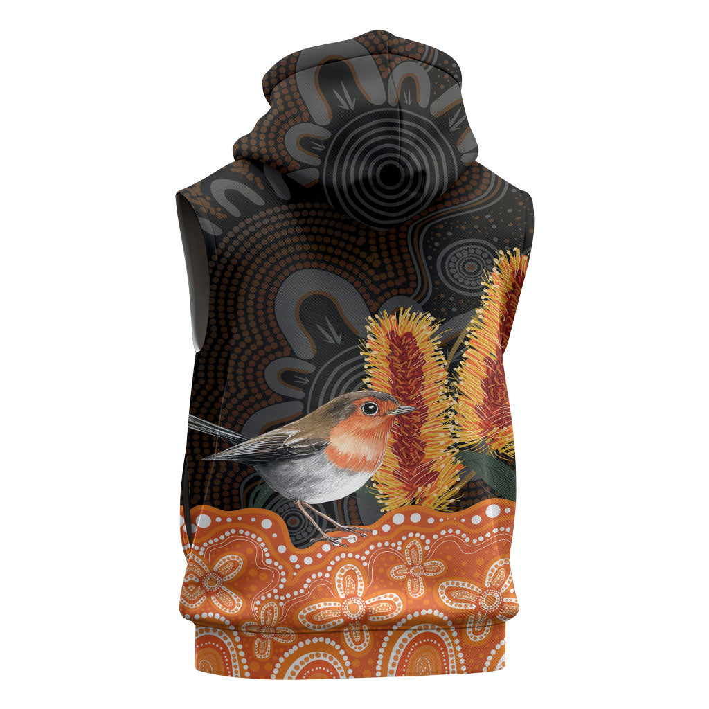 Australia Leukemia Awareness Month Sleeveless Zip Hoodie Flame Robin Bottlebrush Aboriginal Art