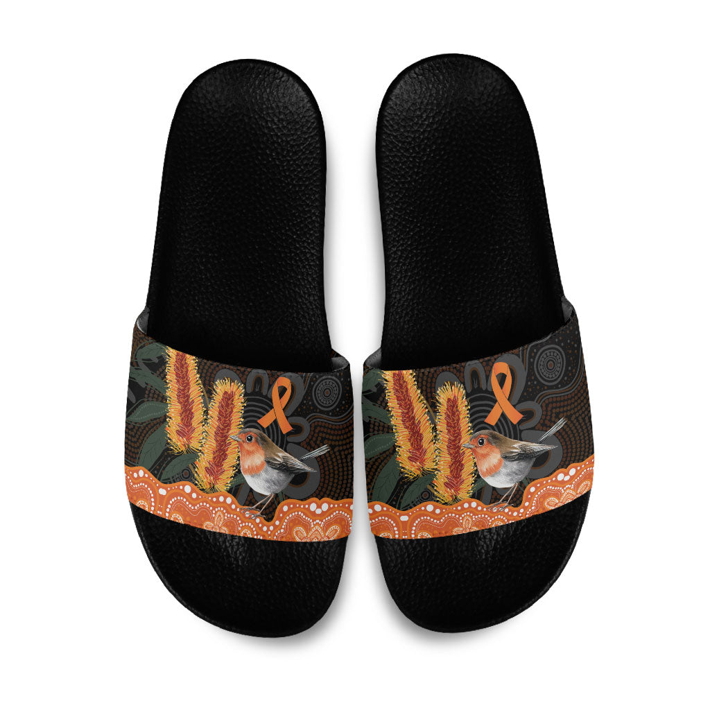 Australia Leukemia Awareness Month Slide Sandals Flame Robin Bottlebrush Aboriginal Art